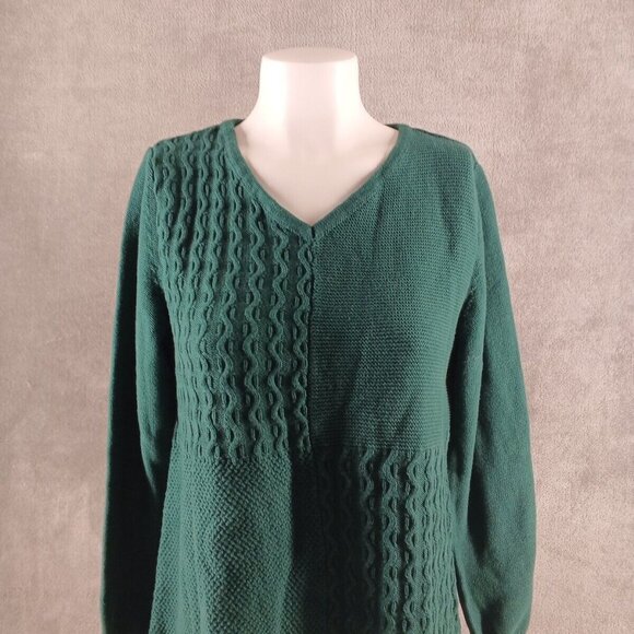 NWT KAREN SCOTT Fall Textured Sweater M(8-10) Pullover Green V-neck 100%Cotton - Picture 2 of 15